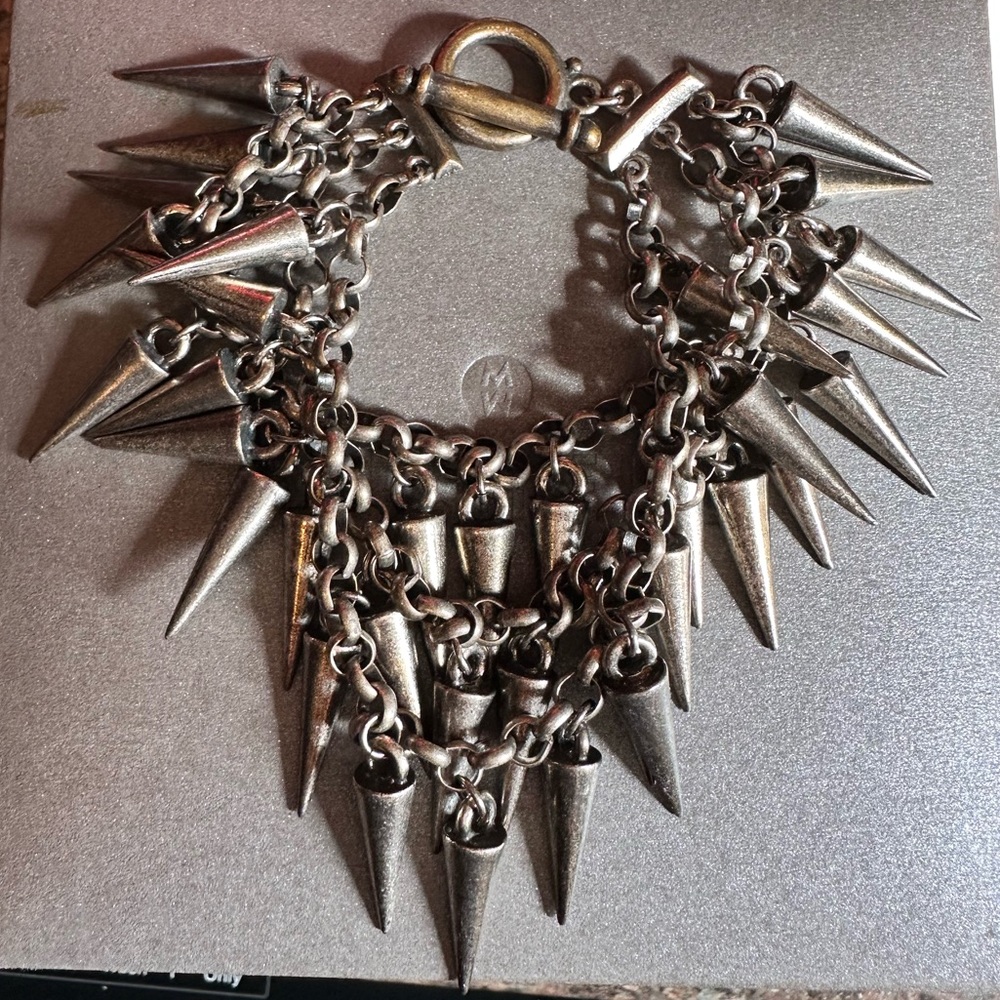 Heavy Silver Tone Spike Chain Bracelet